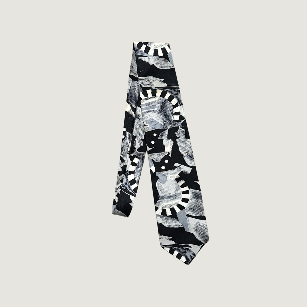 Vintage Jacques Estier 100% Italian Silk Tie Black Gray Abstract Art Necktie